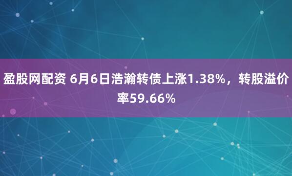 盈股网配资 6月6日浩瀚转债上涨1.38%，转股溢价率59.66%